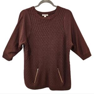 Dress Barn Brownish Red Knitted Faux Zipper Pockets Long Sleeve Sweater 2X